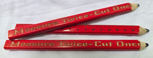 Measure twice cut once - once', red
